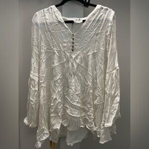 PPLA White Ruffled Bib Collar Blouse